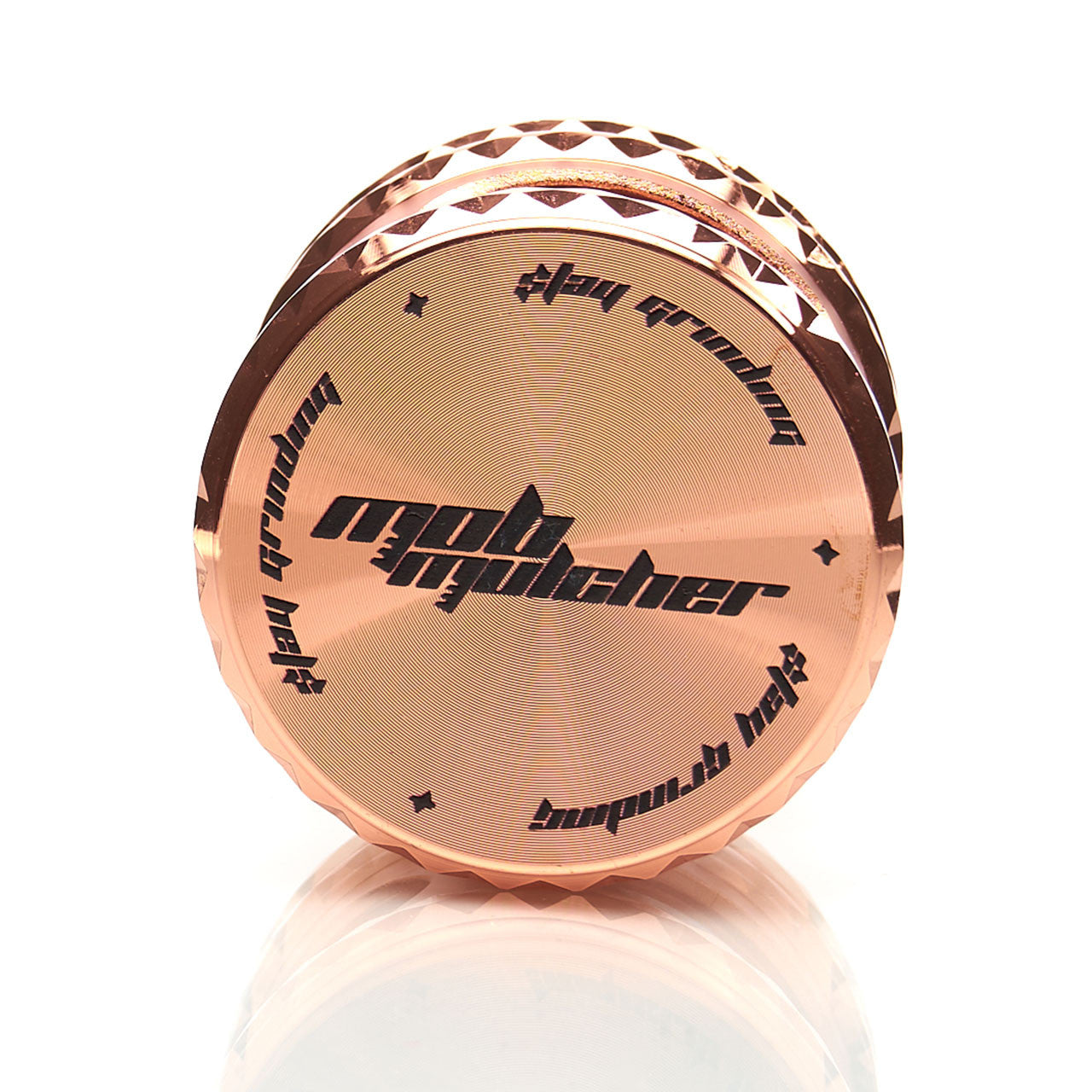 MOB Mulcher Dry Herb 4-piece Grinder with magnetic lid and stylish detailing. Available in black or rose gold.