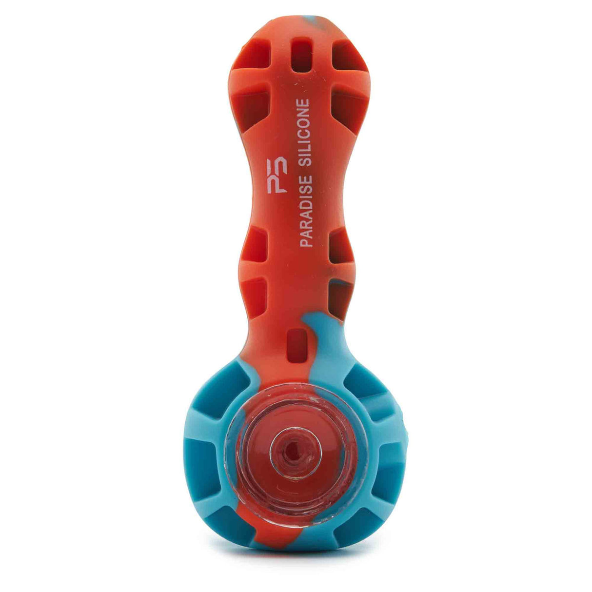 silicone hand pipe spoon with glass bowl for dry herb Orange Cyan