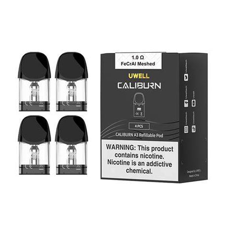 Uwell Caliburn A3 Replacement Pods – 1.0Ω Mesh (4-Pack)