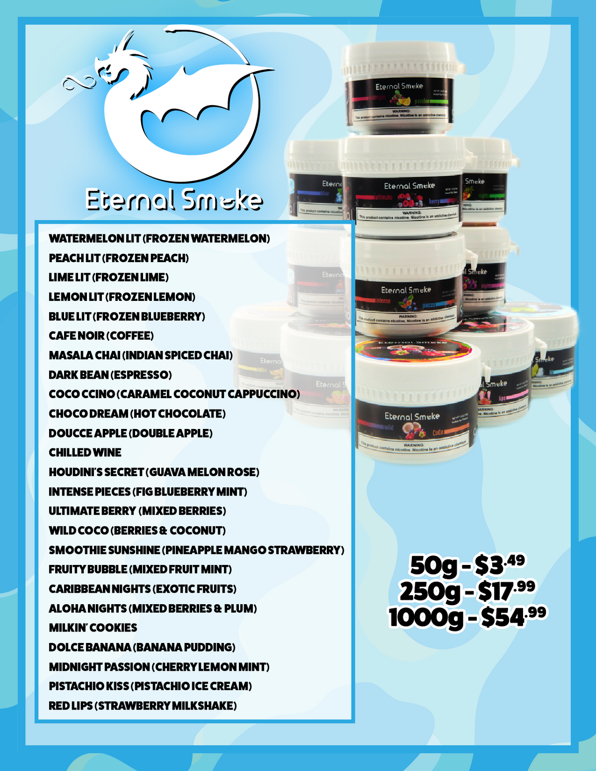 Shisha Menu CLOUD 9 SMOKE CO.