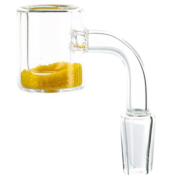 PSci Thermo Quartz Banger comes in 10mm, 14mm , 18mm 45 degree and 90-degree angle with yellow fritted glass in between layers