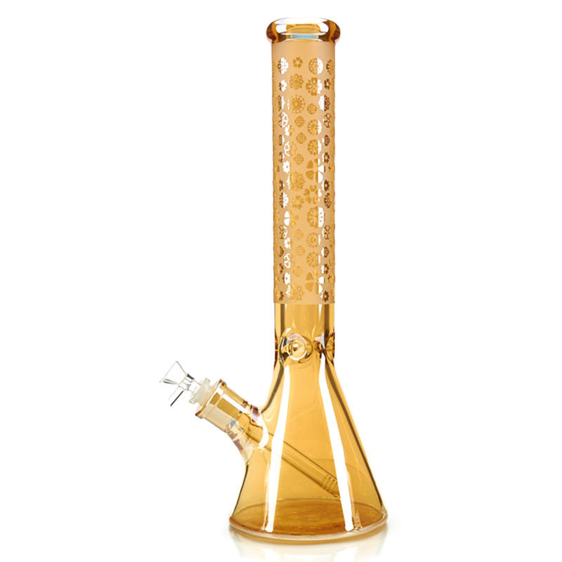 18 Karat 7mm Borosilicate Glass Beaker Base Water Pipe with Sand Blasted Design