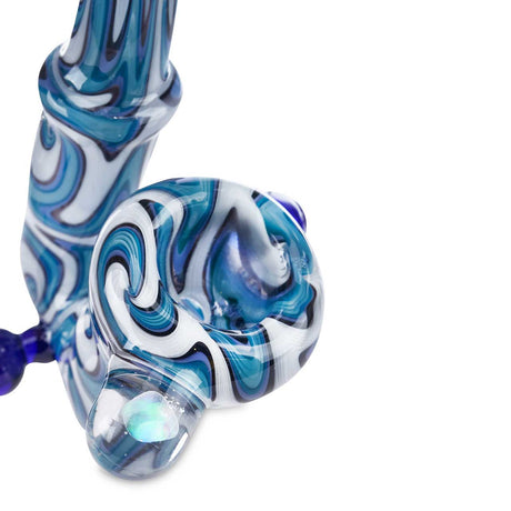 2 Dog Star Blue and White Wig Wag Design Sherlock Smoking Pipe Premium Heady Glass
