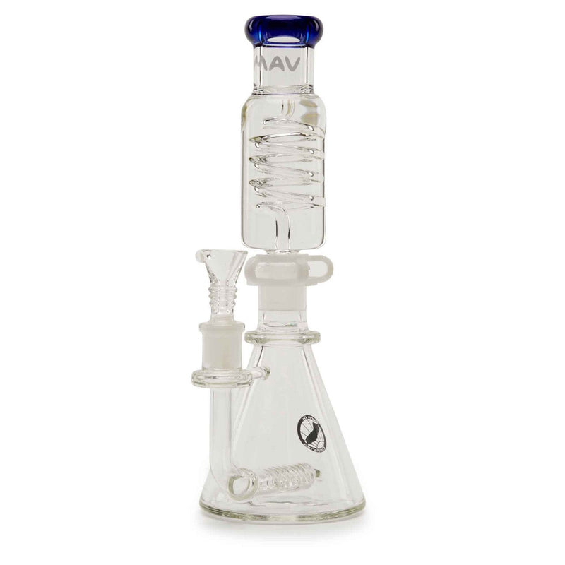 MAV Glass Mini Inline Coil Beaker Blue Blue 3/4 Profile View