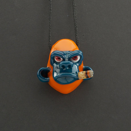 "Smoking Chimp Pendant - Orange/Peacock" By John Fischbach 3