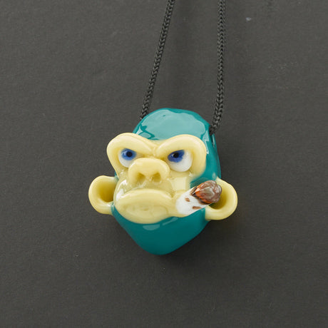 "Smoking Chimp Pendant - Teal/Butter" By John Fischbach 4