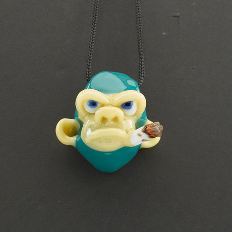 "Smoking Chimp Pendant - Teal/Butter" By John Fischbach 3