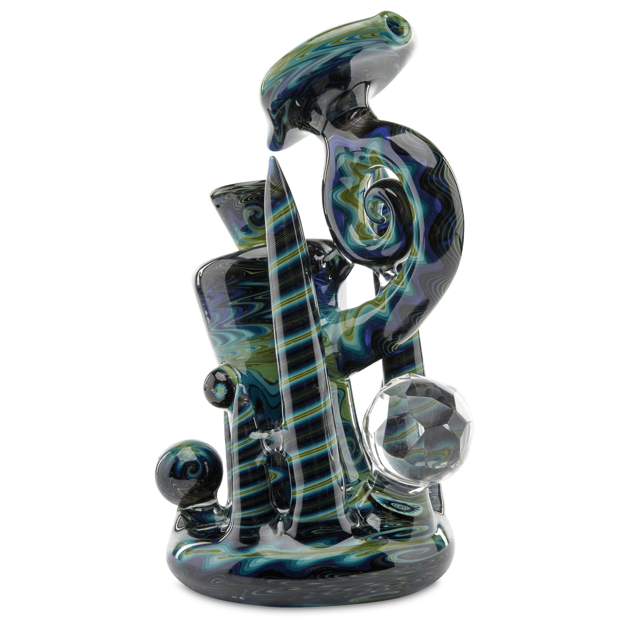 Andy G Bubbler Blue Wig Wag worked marble high end glass pipe