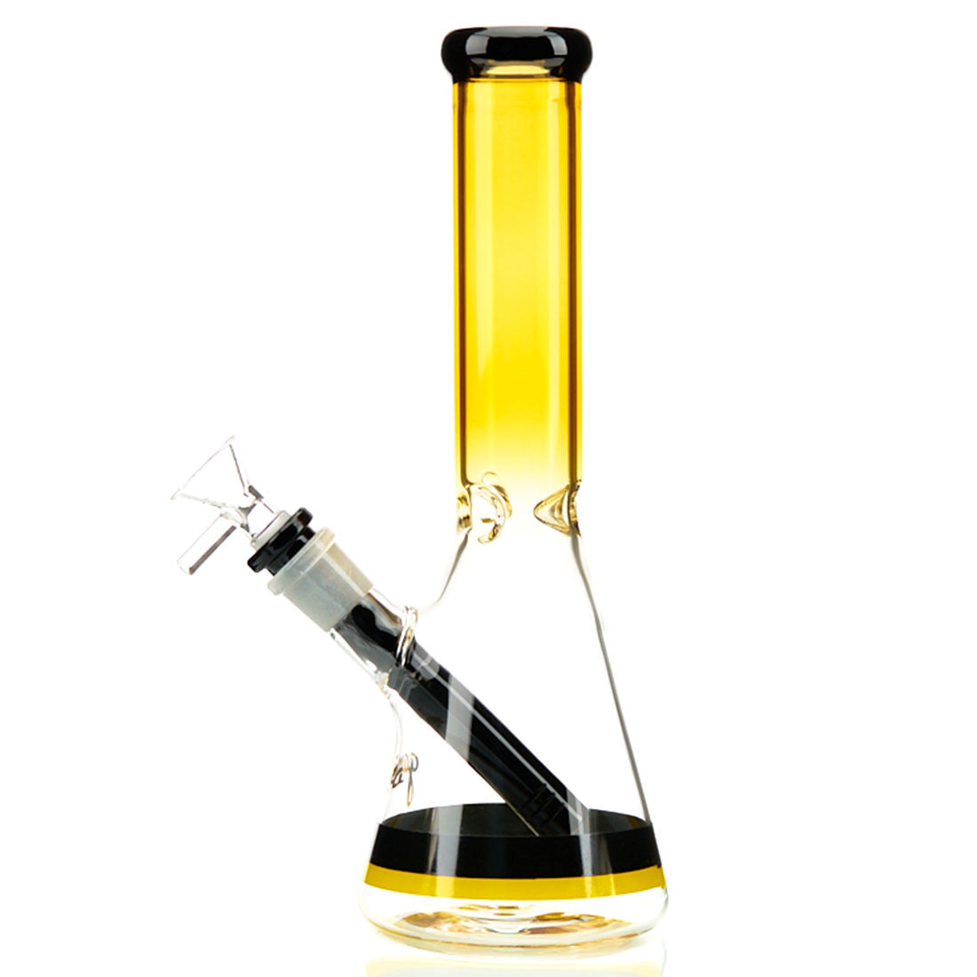 Gambino Glass Studios 10-inch beaker with gold and black accented glass