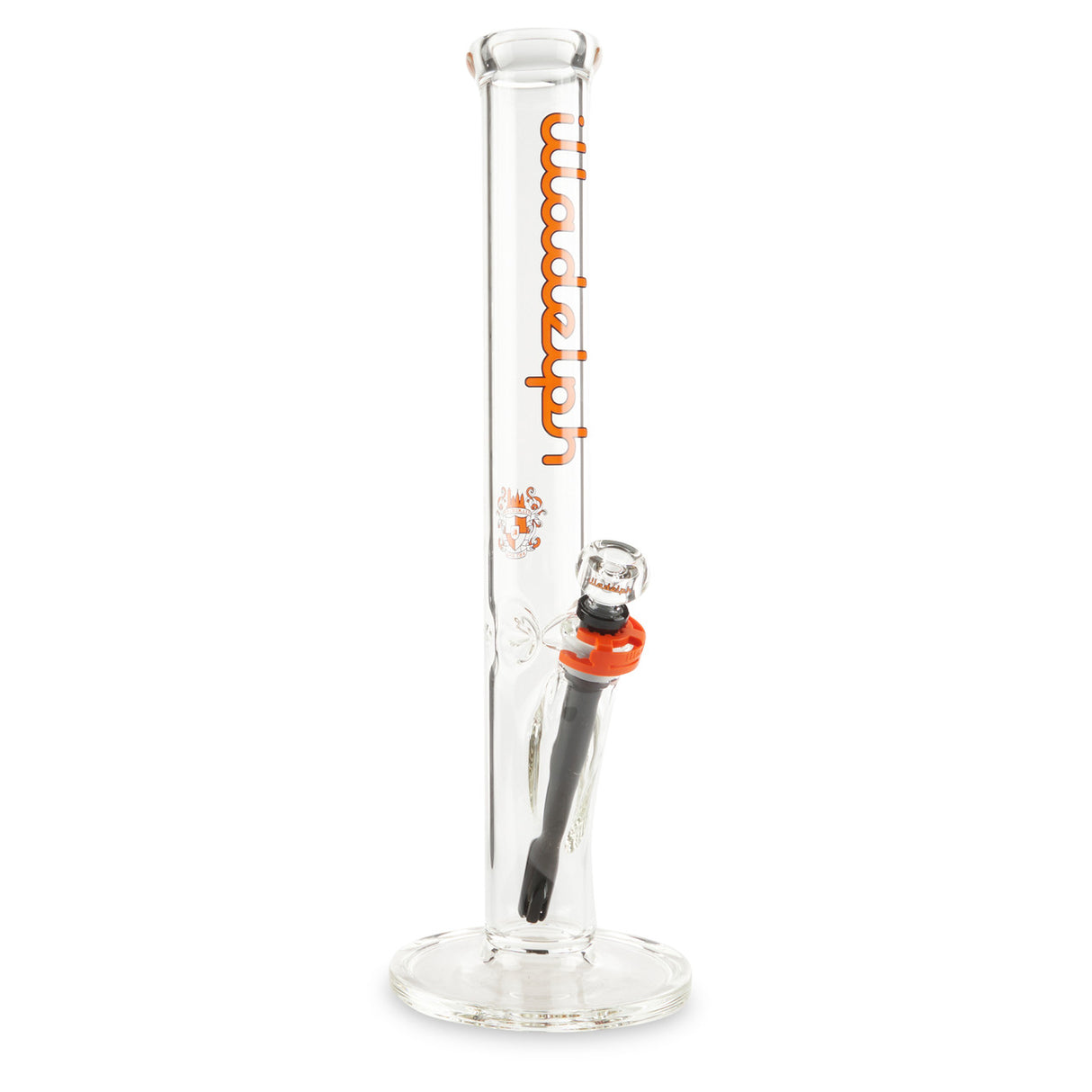 illadelph glass short straight tube orange with black illadelph downstem