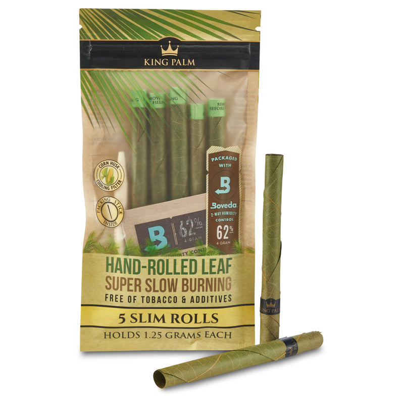 5 Pack of king palm slim rolls pre rolled tobacco free leaf