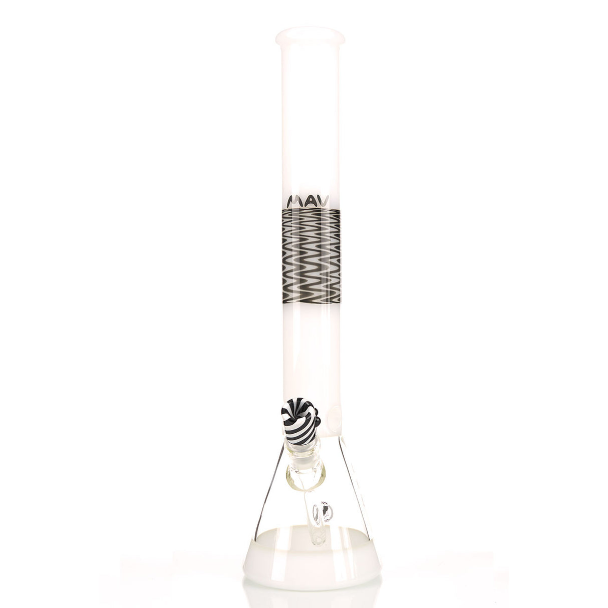 MAV Glass 18" Wig Wag Reversal Beaker Water Pipe with White Class and Black Wig Wag Design
