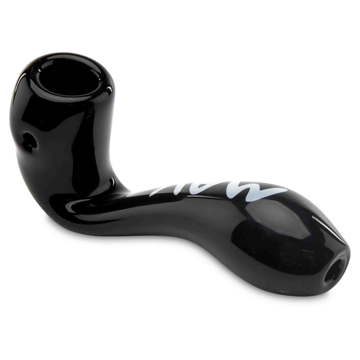 MAV Glass Sherlock Mini glass dry herb hand pipe angled view black