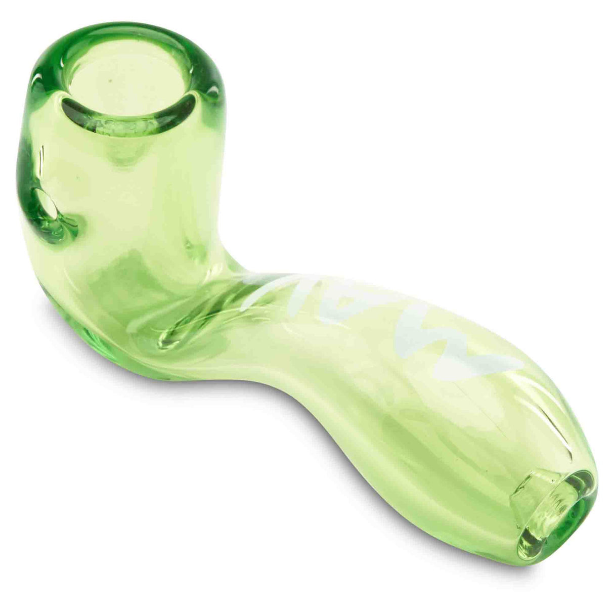 MAV Glass Sherlock Mini glass dry herb hand pipe angled view Ooze
