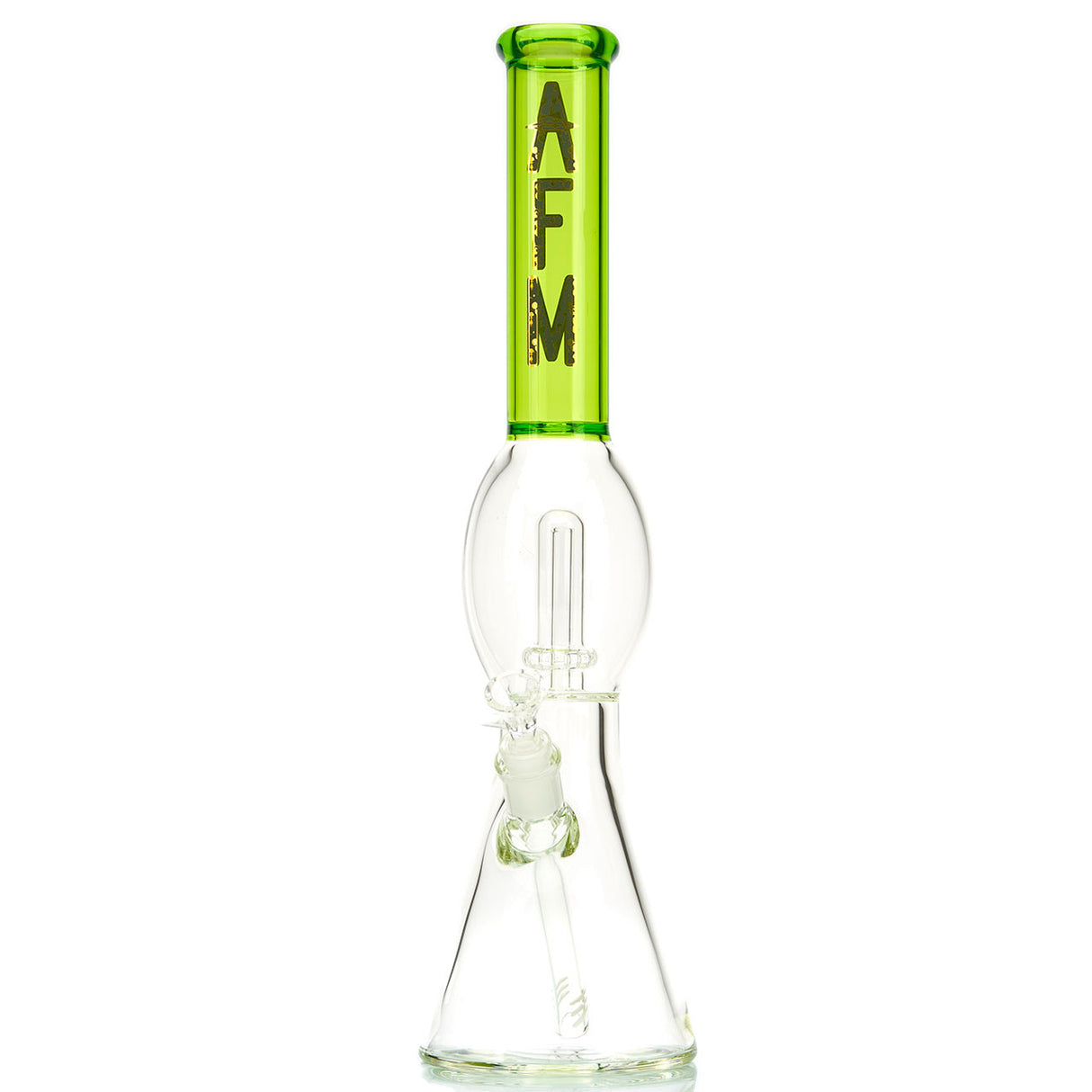 AFM UFO Perc 18" Water Pipe with colored neck and flared lip. Green Slime