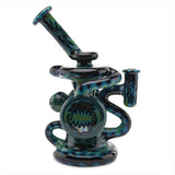 Andy G Designer Heady Glass Double Klein Recycler Concentrate Dab Rig with Dark Blue Green Glass and Wig Wag Working