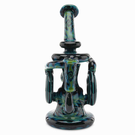 Andy G Designer Heady Glass Double Klein Recycler Concentrate Dab Rig with Dark Blue Green Glass and Wig Wag Working
