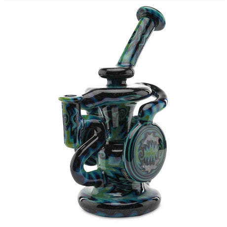Andy G Designer Heady Glass Double Klein Recycler Concentrate Dab Rig with Dark Blue Green Glass and Wig Wag Working