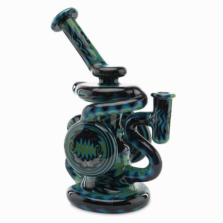 Andy G Designer Heady Glass Double Klein Recycler Concentrate Dab Rig with Dark Blue Green Glass and Wig Wag Working