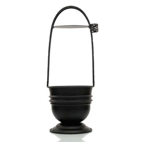 Black Matte Charcoal Holder with Large Bowl and Carrying Handle