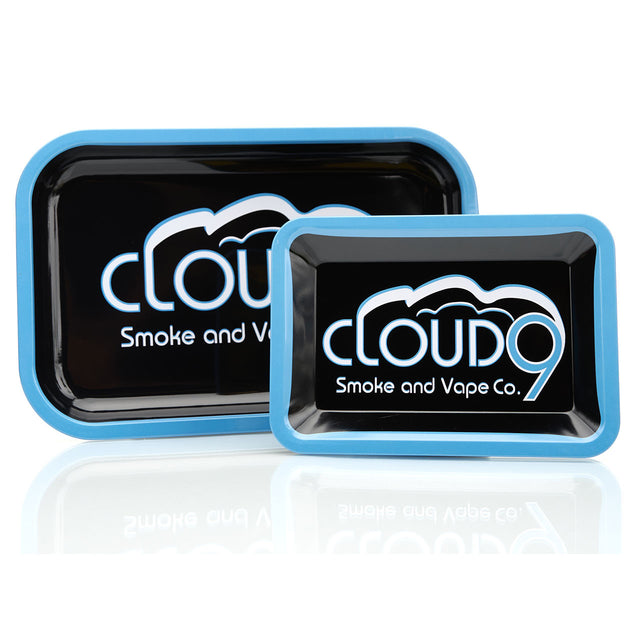 Cloud 9 Metal Rolling Tray for Dry Herbs Blue Frame with Cloud 9 Logo in the Center