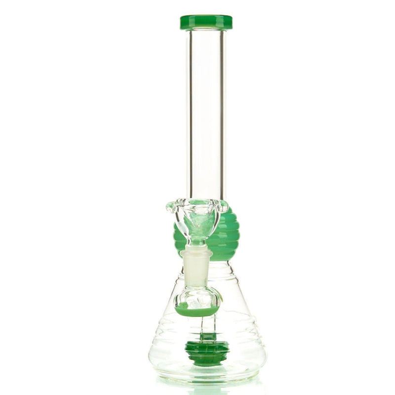 Straight Neck Water Pipe with Colored Wavy Glass and Showerhead Perc
