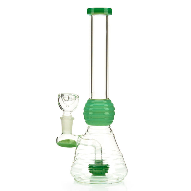 Straight Neck Water Pipe with Colored Wavy Glass and Showerhead Perc