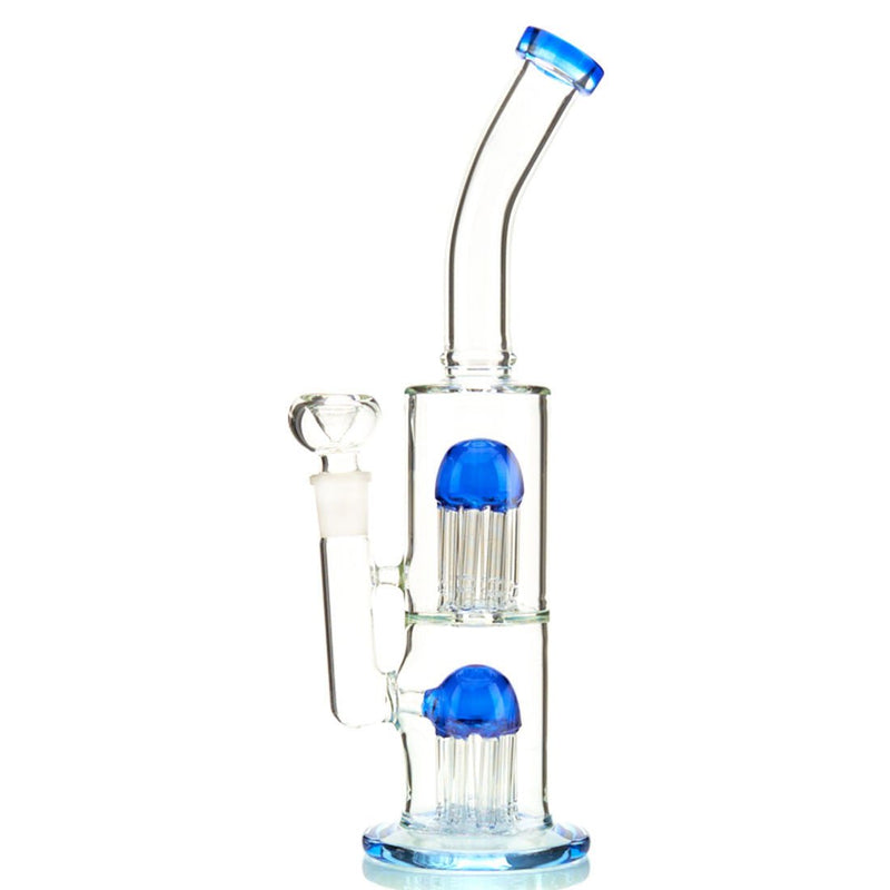 Double Jellyfish Water Pipe with Dual Percs and Bent Neck with colored glass 1