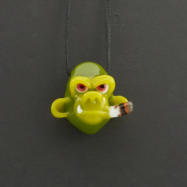 "Smoking Chimp Pendant - Timber/Green" By John Fischbach 3