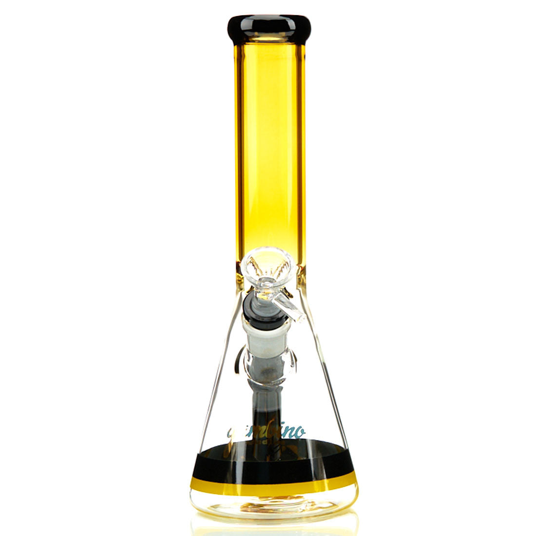 Gambino Glass Studios 10-inch beaker with gold and black accented glass 2