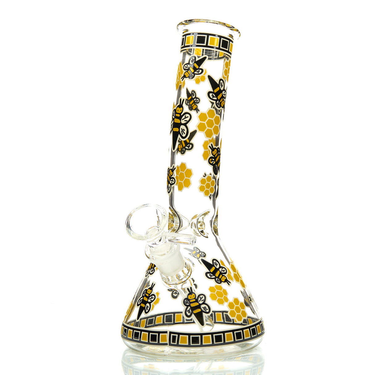 Gambino Bee Beaker Style Water Pipe with Bright Yellow Bees and Honeycombs (allow images)