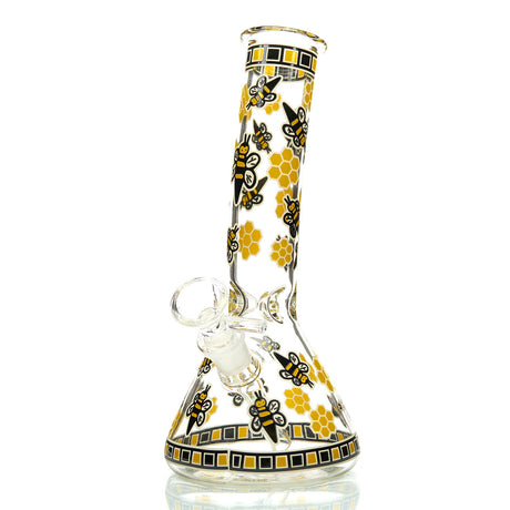 Gambino Bee Beaker Style Water Pipe with Bright Yellow Bees and Honeycombs (allow images)