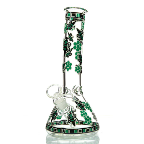 Gambino Bee Beaker Style Water Pipe with Green Glow in the Dark Bees and Honeycombs (allow images)