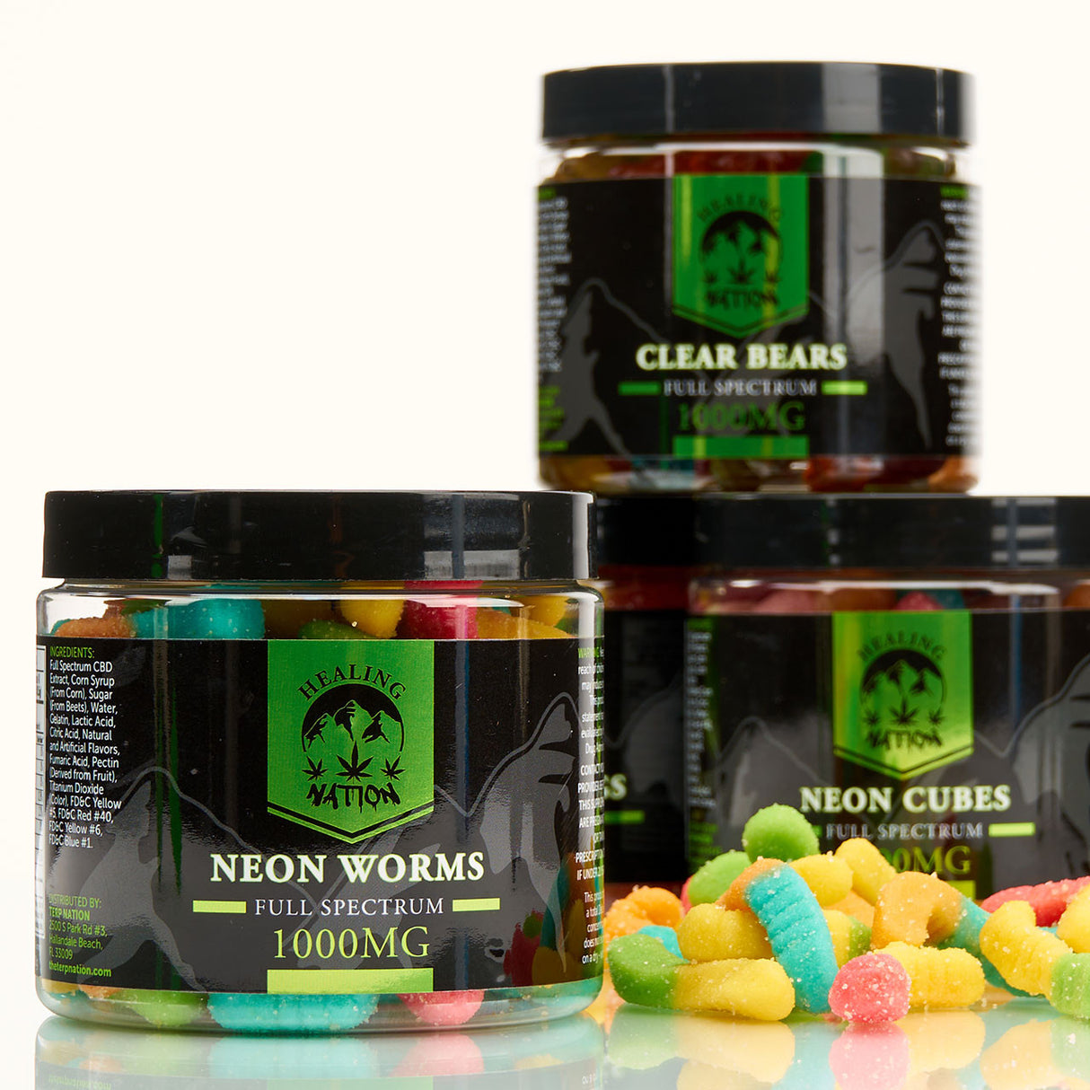 Healing Nation Full Spectrum CBD Edible Gummies  1000mg Neon Worms