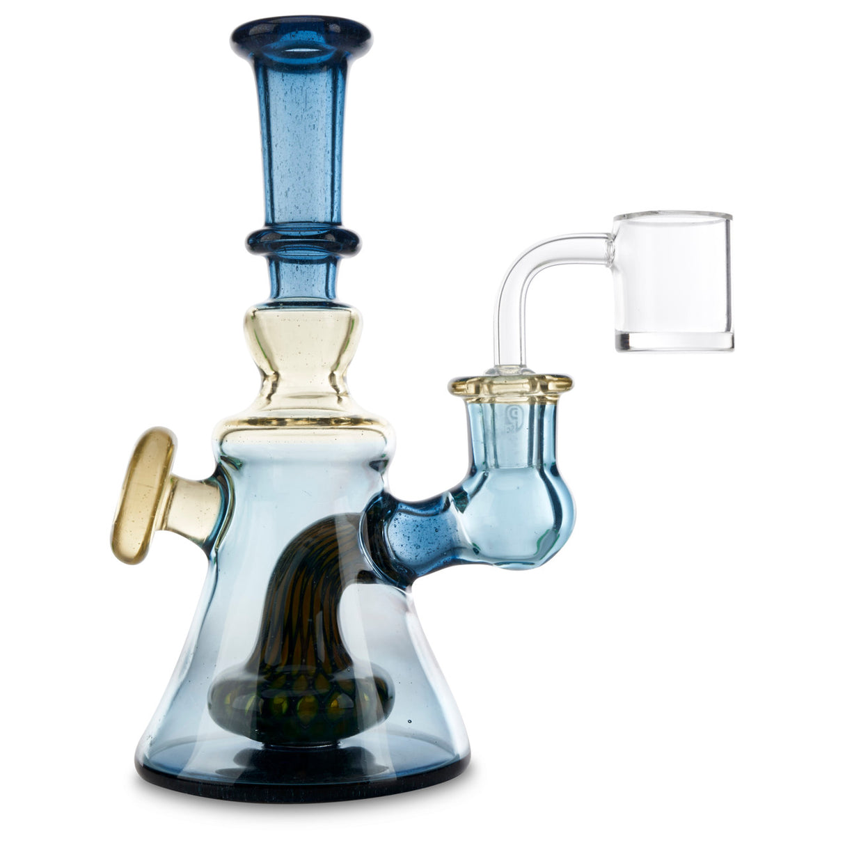 hondo glass banger hanger blue and yellow rig for smoking wax and oils