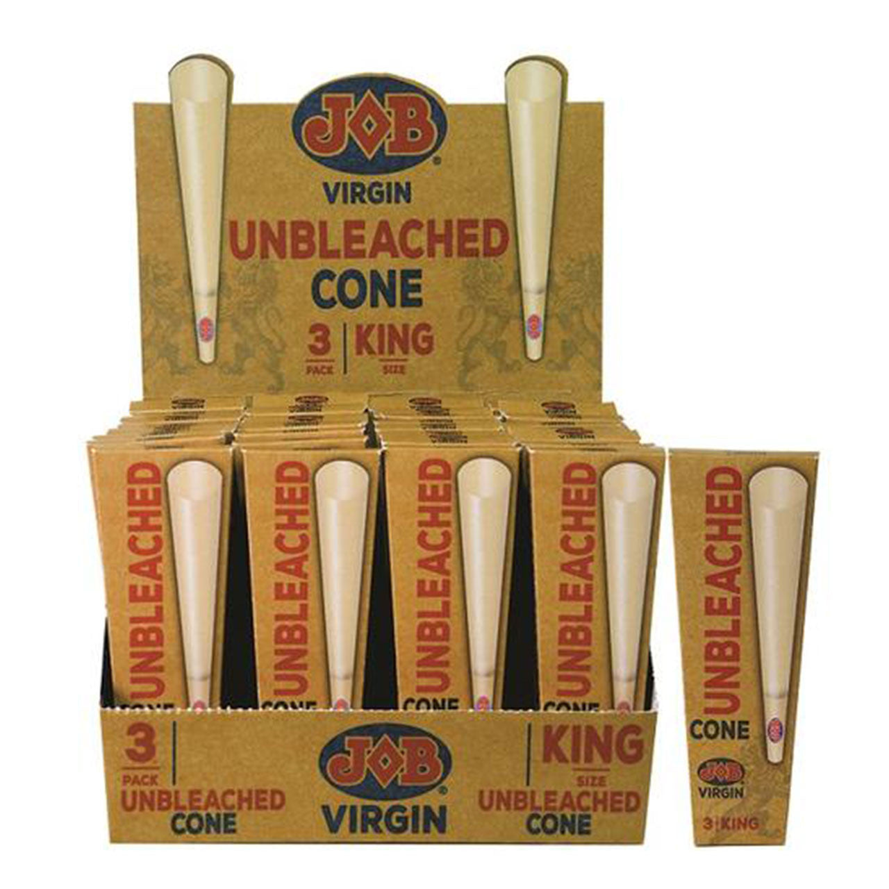 Virgin Unbleached King Size Pre-Rolled Cones Box of 32 Naturally harvested paper cones for smoking dry herb or tobacco