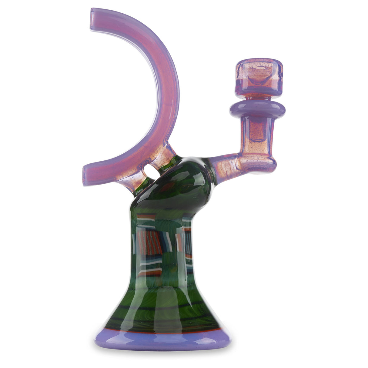 map glass crescent neck experimental green and purple water pipe rig