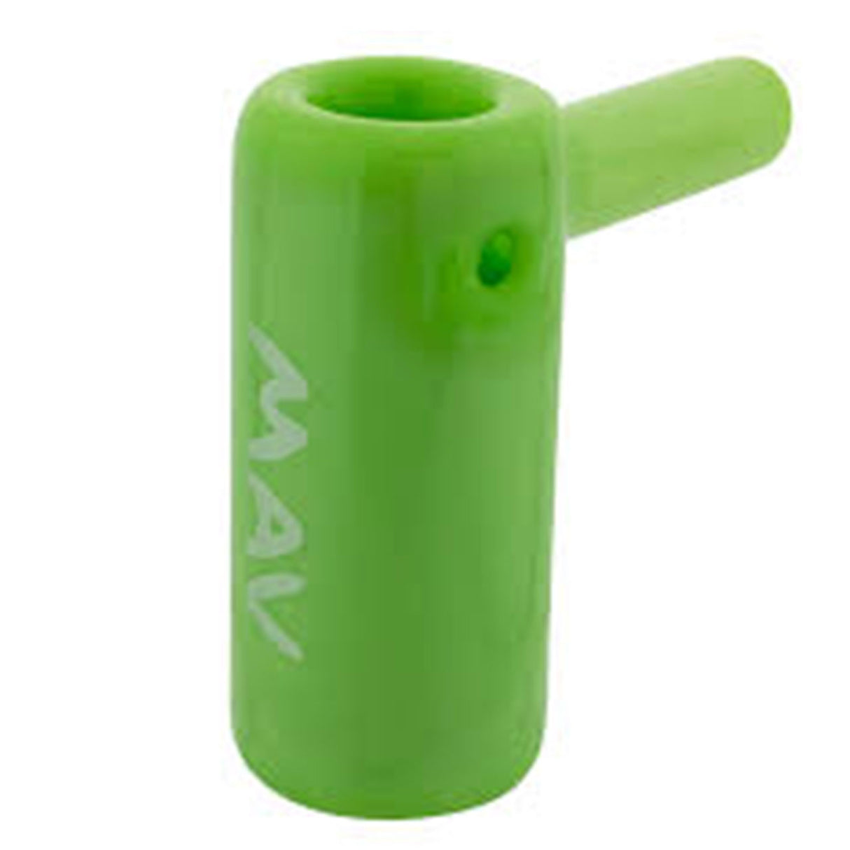 MAV Glass Mini Hand Held Water Pipe Bubbler with left side shotgun and deep bowl.