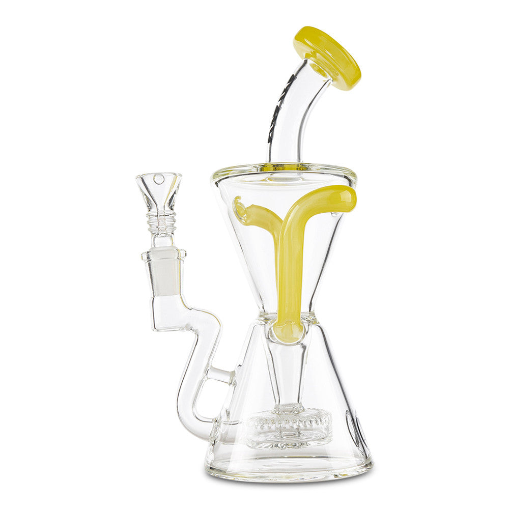 mav glass yellow slitted puck recycler water pipe dab rig glass bong