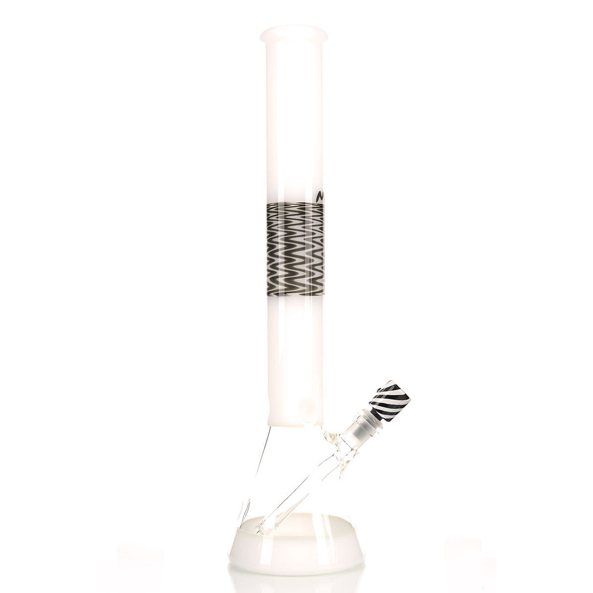 MAV Glass 18" Wig Wag Reversal Beaker Water Pipe with White Class and Black Wig Wag Design