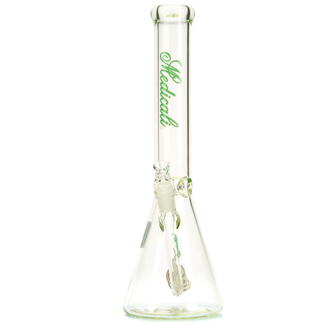 Medicali Green and White Cursive Script 14-Inch Beaker Water Pipe