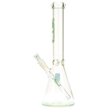 Medicali Green and White Cursive Script 14-Inch Beaker Water Pipe