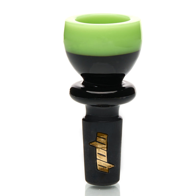 MOB Glass Colored Lip Water Pipe Slide with rich black base and MOB Gold Logo 14mm male groundless joint