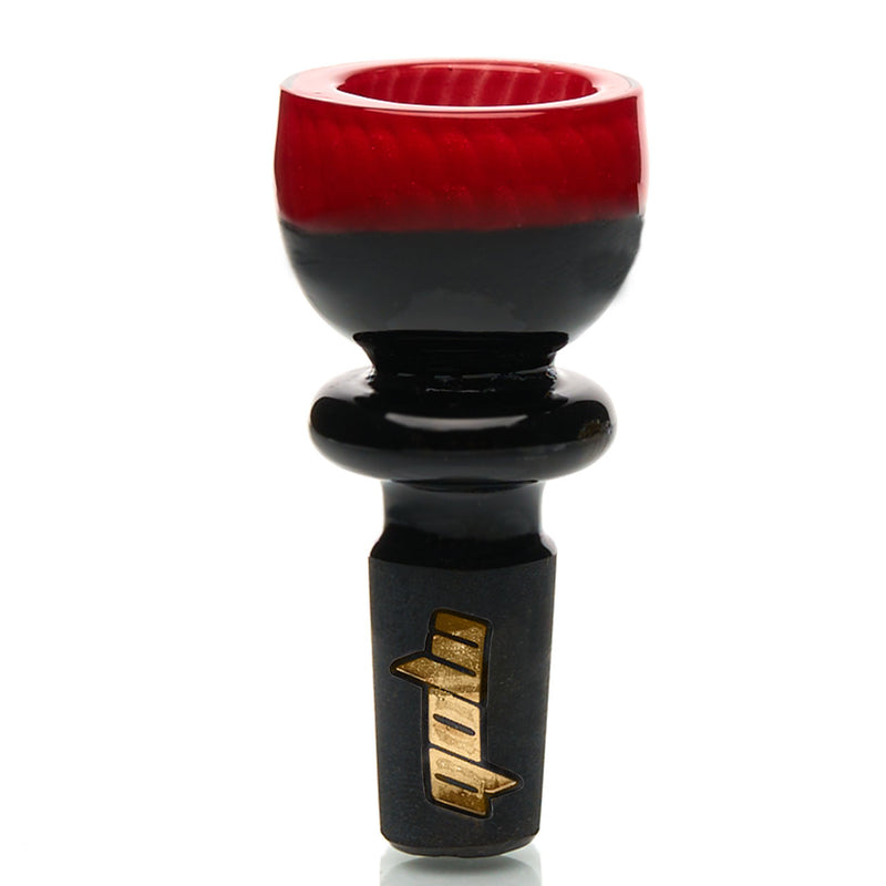 MOB Glass Colored Lip Water Pipe Slide with rich black base and MOB Gold Logo 14mm male groundless joint