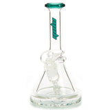 MOB Glass Bruce Beaker Base Water Pipe Approx. 7 inches all with a wide rimmed color accented base and mouthpiece Green colored glass