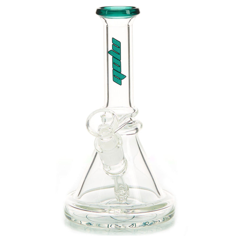 MOB Glass Bruce Beaker Base Water Pipe Approx. 7 inches all with a wide rimmed color accented base and mouthpiece Green colored glass