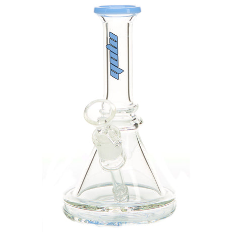 MOB Glass Bruce Beaker Base Water Pipe Approx. 7 inches all with a wide rimmed color accented base and mouthpiece Slime Blue colored glass