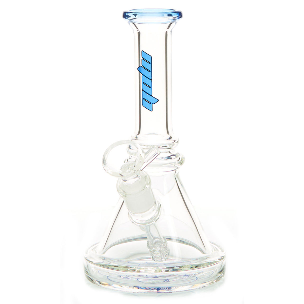MOB Glass Bruce Beaker Base Water Pipe Approx. 7 inches all with a wide rimmed color accented base and mouthpiece Blue colored glass