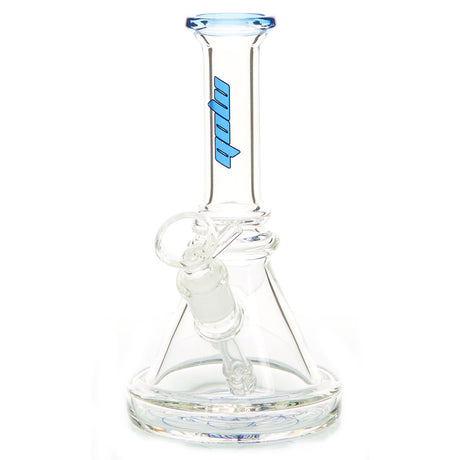 MOB Glass Bruce Beaker Base Water Pipe Approx. 7 inches all with a wide rimmed color accented base and mouthpiece Blue colored glass