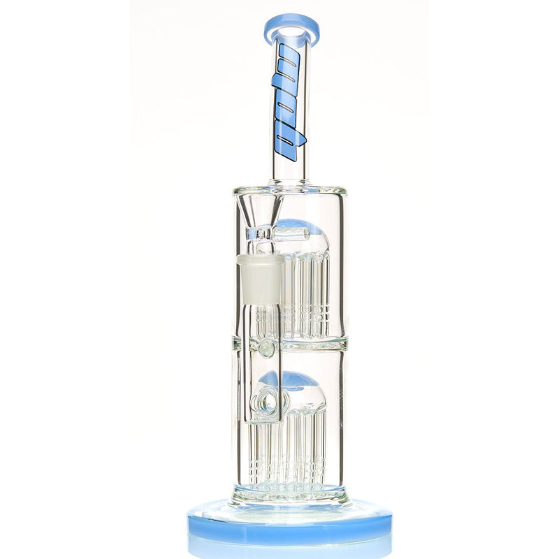 MOB Glass Eden Double Tree Perc Water Pipe for use with dry herb or concentrates Blue